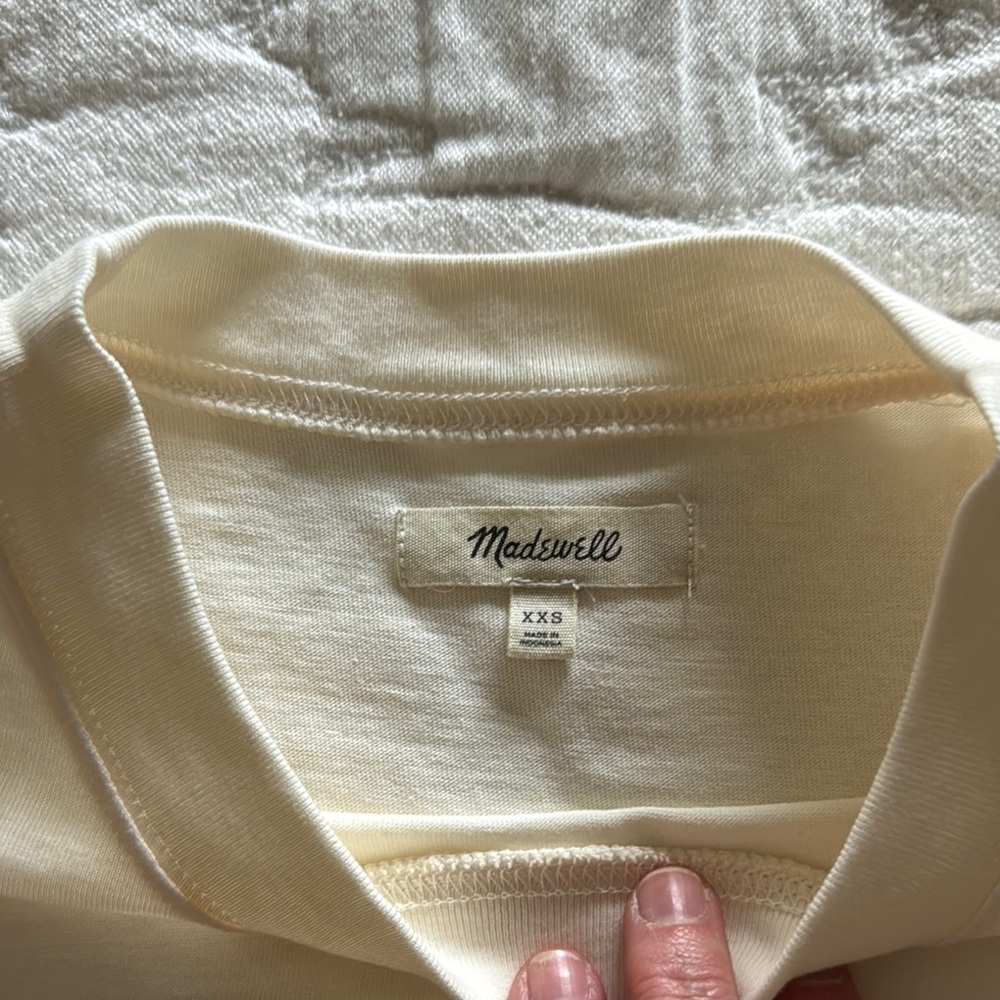 Madewell Cream and Blue Artistic Short Sleeve Top - Picture 2 of 5
